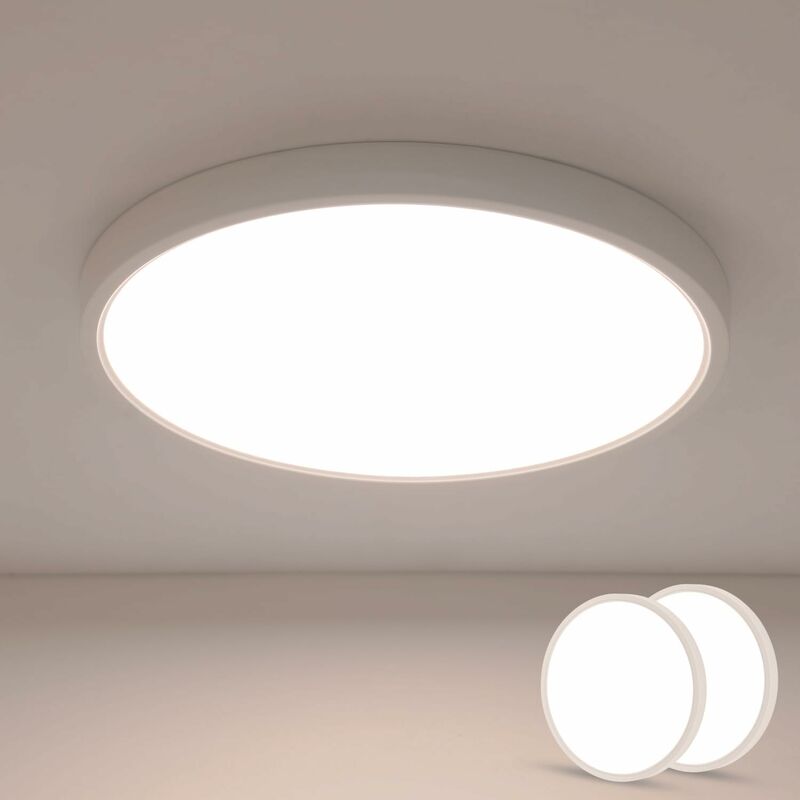 Image of 2 pezzi luce a soffitto a led da 2 24 w, luce a soffitto ultra-sottile Ø30 cm rotonda IP44, luce bianca moderna per bagno da letto da letto cucina