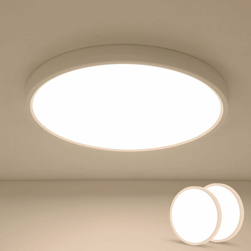 Image of 2 pezzi luce a soffitto a led da 2 24 w, luce a soffitto ultra-sottile Ø30 cm rotondo IP44, moderna illuminazione bianca per bagno cucina balcone