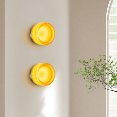 2 Pezzi Moderno Lampada da Parete LED Arancione Applique da Parete Interno Lampada da Muro a Forma di Fossetta Ø13.5cm Luce Bianca Calda
