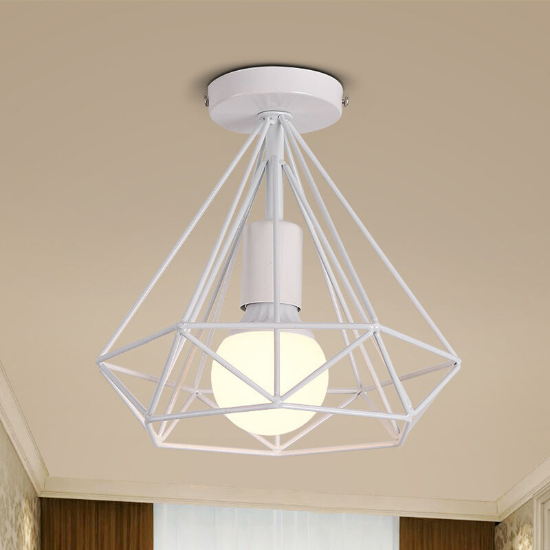 Image of Axhup - Plafoniera Bianco, Lampada da Soffitto in Industriale Stile, Illuminazione Ø25cm con Gabbia a Form di Diamantata E27 - 1 Pezzi