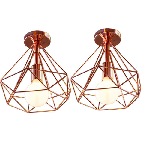 2 Pezzi Plafoniera Vintage 25CM Lampada da Soffitto Industriale in Metallo E27 Gabbia Retrò Camera da Letto, Corridoio, Cucina, Soggiorno - Oro Rosa