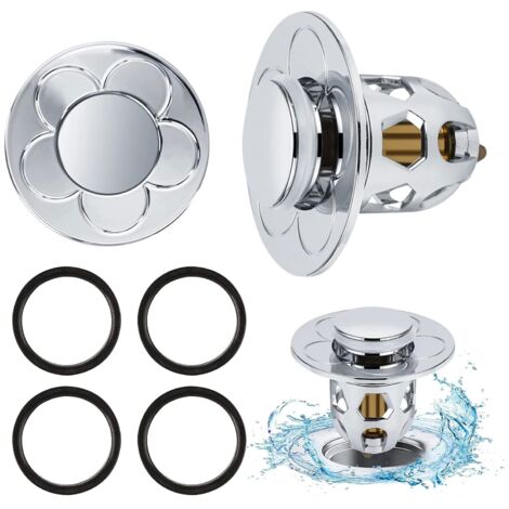 2 Pezzi Sifone Lavabo Universale Pop-Up, Sifone con Filtro Anti-Intasamento, Scarico Anti-Blocco, Tappo Vasca per Lavello Cucina, Filtro Capelli-Foro