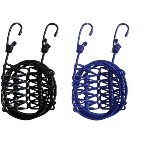 2 Pezzi Stendibiancheria Elastico, Stendibiancheria da Viaggio, Stendibiancheria Portatile, con 12 Clip Metalliche Ciascuno, per Ganci da Campeggio per Interni ed Esterni (Nero, Blu Scuro)