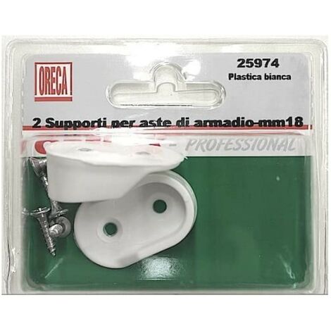 2 PEZZI - SUPPORTI PER ASTE DI ARMADIO IN PLASTICA BIANCA - Ø18MM CON VITI