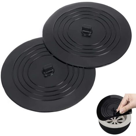 2 pezzi Tappo di scarico della cucina, Tappo a ventosa in silicone, Tappo per vasca da bagno, per cucine, bagni e lavanderie Tappo di scarico universale, Nero, 15 cm-INHHUB