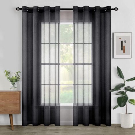 2 Pezzi Tende di Traslucido Tende Moderne Decorative per Soggiorno e Camera da Letto Nero - 100x200cm