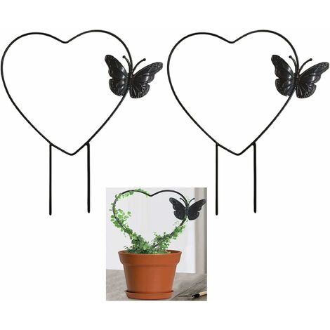 2 pezzi traliccio da giardino in ferro per piante rampicanti a forma di cuore farfalla 31 x 27 cm filo di supporto per piante con rivestimento nero decorazione per steli da giardino viti, nero