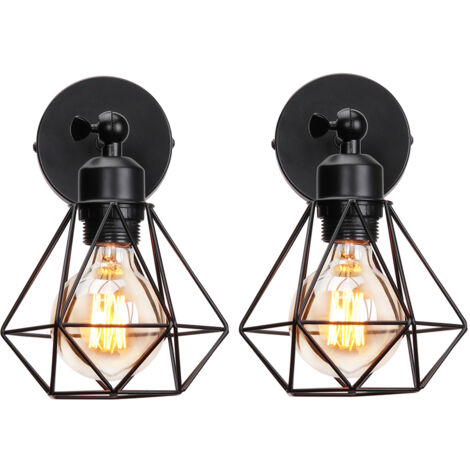 2 pezzo Lampada da Parete Industriale Regolabile E27 Retrò Gabbia Diamanti per Soggiorno Camera da Letto Corridoio Cucina Scala - Nero