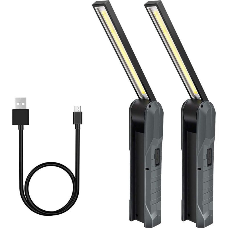 WAY - Baladeuse led Rechargeable - Lot de 2, Lampe de Travail 5 Modes, Lampe Mécanicien Torche Pliable avec Base Magnétique, Lampe d'Inspection pour