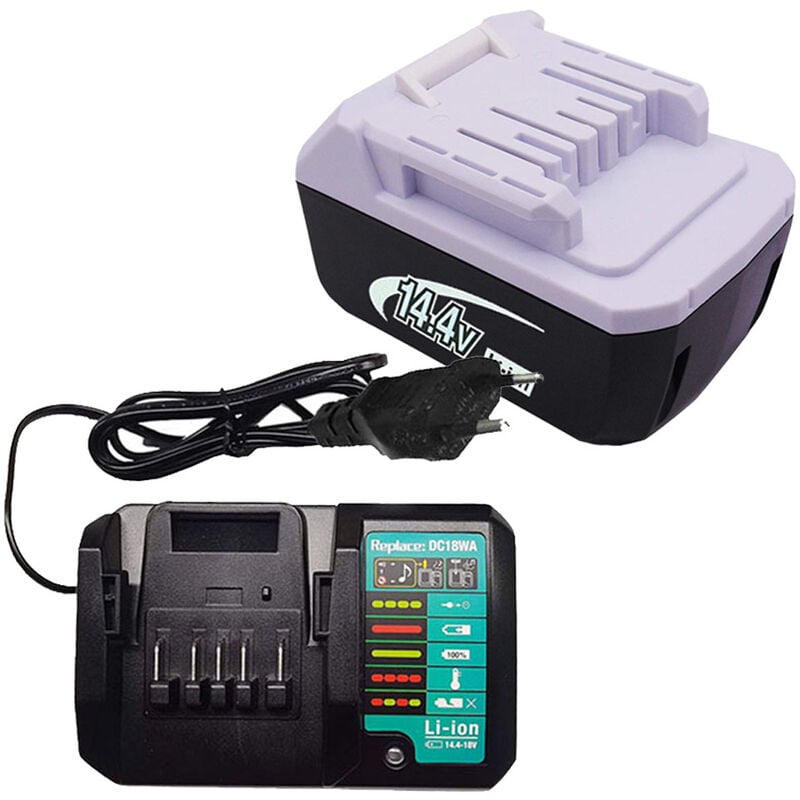 Powerwings - 2 pièces) Batterie BL1440G 14,4V 4,0Ah & Chargeur DC18WA 14,4V & 18V Pour Makita 196375-4 BL1411G BL1413G BL1415G HP347D DF347D JV143D