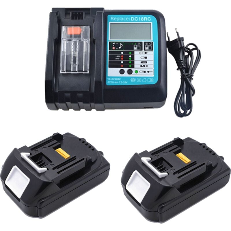 Powerwings - 2 Pièces BL1815 Batterie + Chargeur Double DC18RD pour Makita 2 Batteries 18V 1,5Ah BL1850 BL1860B BL1860 BL1815 BL1830 BL1840, Radio