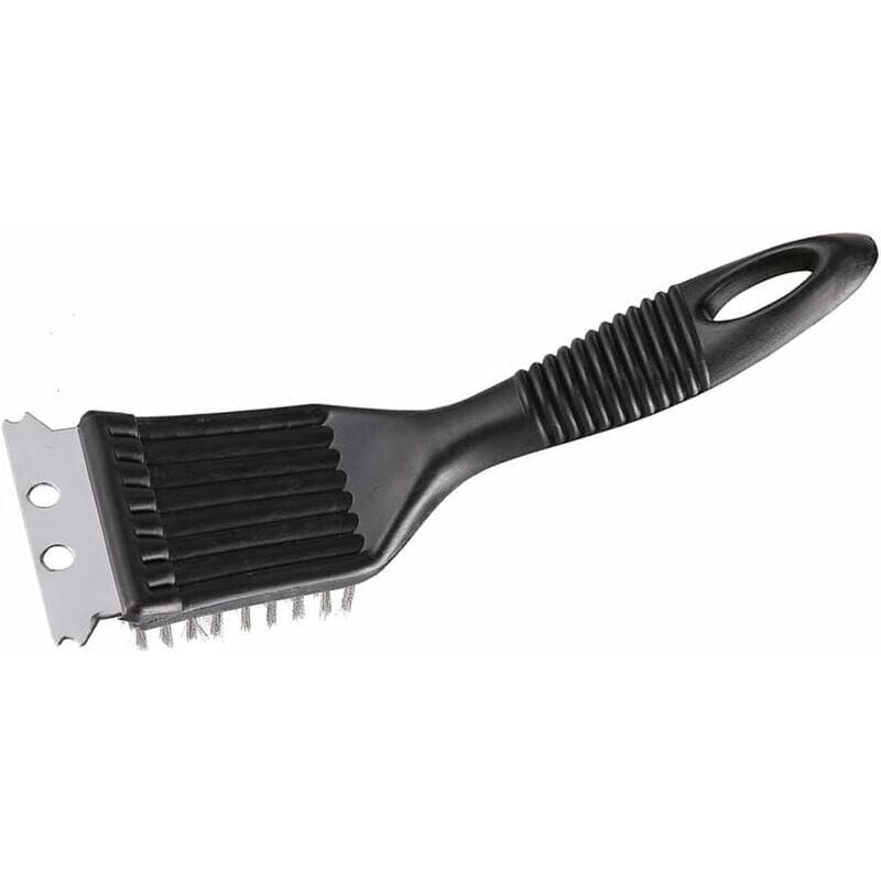 2 pièces brosse de nettoyage à poils de gril avec grattoir en métal brosse de gril avec outil de nettoyage de grattoir - black