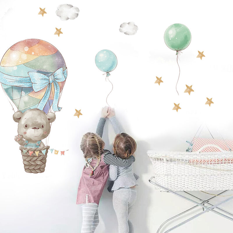 2 pièces dessin animé ours ballon à Air chaud autocollant mural bébé pépinière décor bébé douche salle décor intérieur enfant chambre salle de jeux