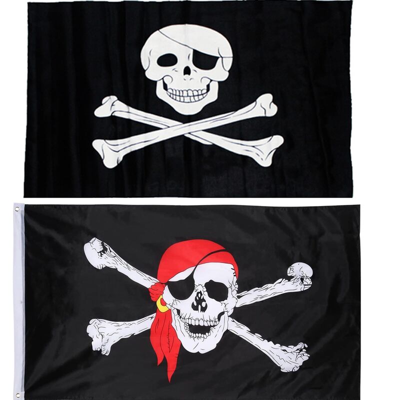 2 Pièces Jolly Roger Drapeau Pirate Drapeau du Crâne pour la Partie de Pirate, Cadeau d'anniversaire, Jour de Pirate, Décoration d'halloween, Cadeau