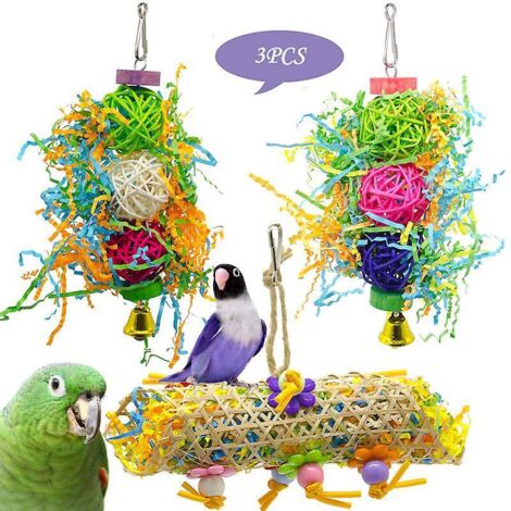 2 Pices Jouets  Mcher Pour Perroquet Jouets Et Accessoires Pour Cage De Perroquet, Jouets Pour Perroquet Balle En Rotin Bross Jouets En Bois D'her