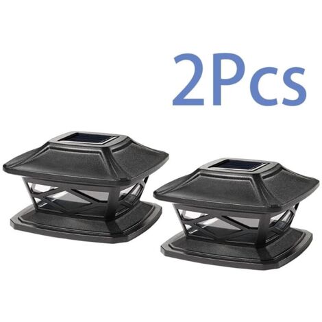 2 Pices Lampes De Poteau De Chapeau Solaires Extrieures Lumires De Poteau Led tanches Lampadaires Solaires De Clture Dcorative Adapts (Noir)