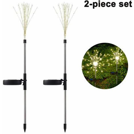 2 pi��ces lampes solaires de jardin feux d'artifice solaires 105 LED lumi��re solaire avec 2 modes d'��clairage scintillant et stable (blanc chaud)