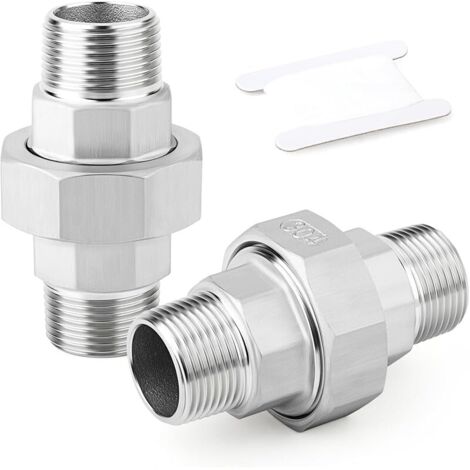 2 Piece 1/2" BSP Male Stainless Steel 304 Pipe Fitting, Union, Threaded Adapter for Water/Oil/Gas