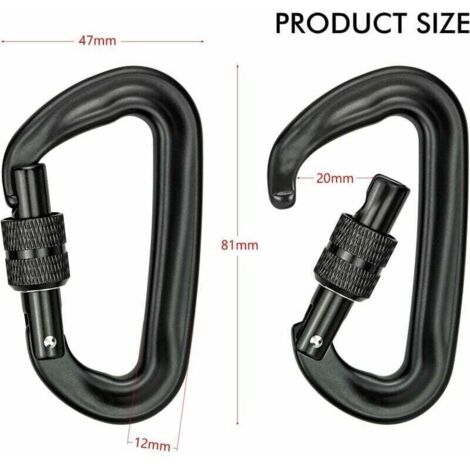 2-Piece 12KN (1200KG) Heavy-Duty Aluminum D-Shaped Locking Carabiner for Hammocks, Yoga Swings, Camping, Keychains, and Dog Locks