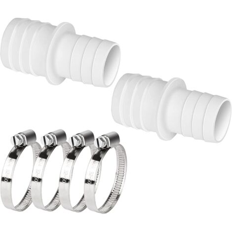 2-Piece 32mm to 38mm Diameter Plastic Hose Connector with Clip, Swimming Pool Hose Adapter, Double Hose End