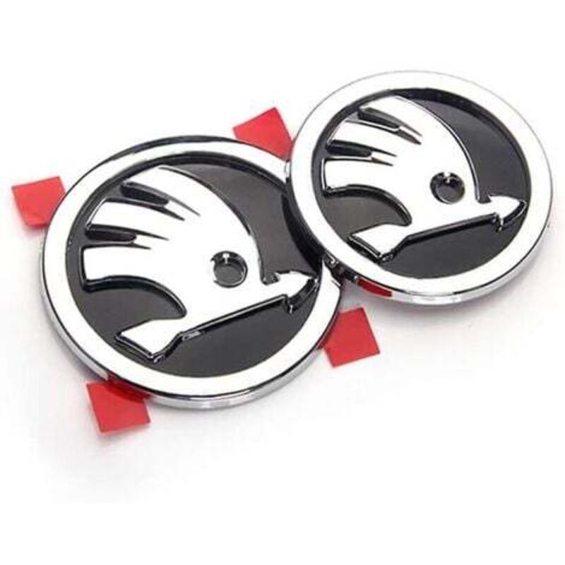 2-piece 3D metal grille emblem sticker for car body decoration in the style of Skoda logo