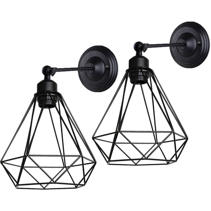 Stoex - 2 Piece Adjustable Wall Lamp Black E27 Antique Cage Chandelier Industrial Metal Wall Light for Bedroom Cafe Bar