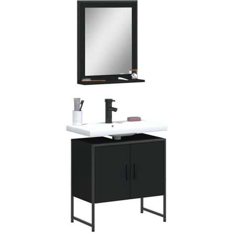 2 Piece Bathroom Cabinet Set Black Engineered Wood vidaXL