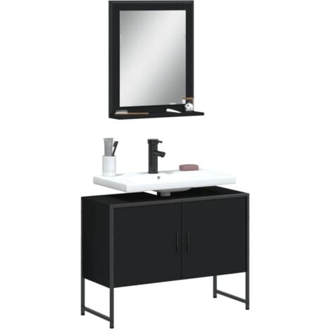 2 Piece Bathroom Cabinet Set Black Engineered Wood vidaXL