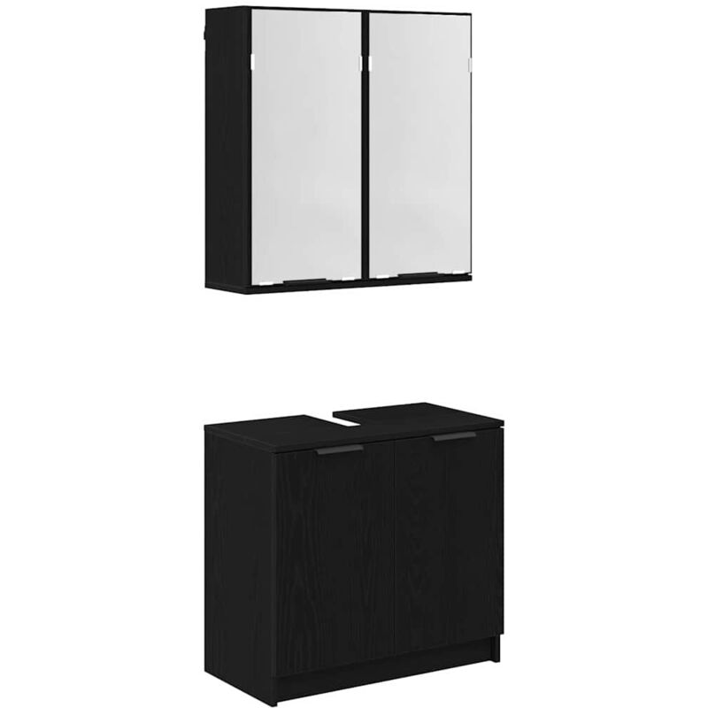 Bathroom Cabinet Set With Shelf 2 Pcs Black Oak Engineered Wood Vidaxl