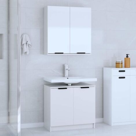 2 Piece Bathroom Cabinet Set White Engineered Wood vidaXL