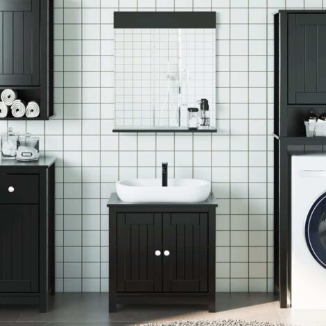 2 Piece Bathroom Furniture Set BERG Black Solid Wood Pine vidaXL