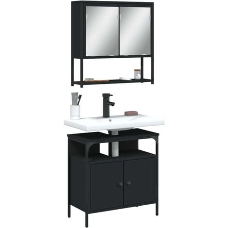 2 Piece Bathroom Furniture Set Black Engineered Wood vidaXL