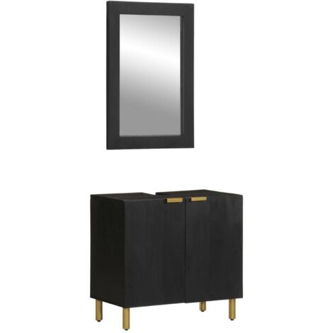 2 Piece Bathroom Furniture Set Black Engineered Wood vidaXL