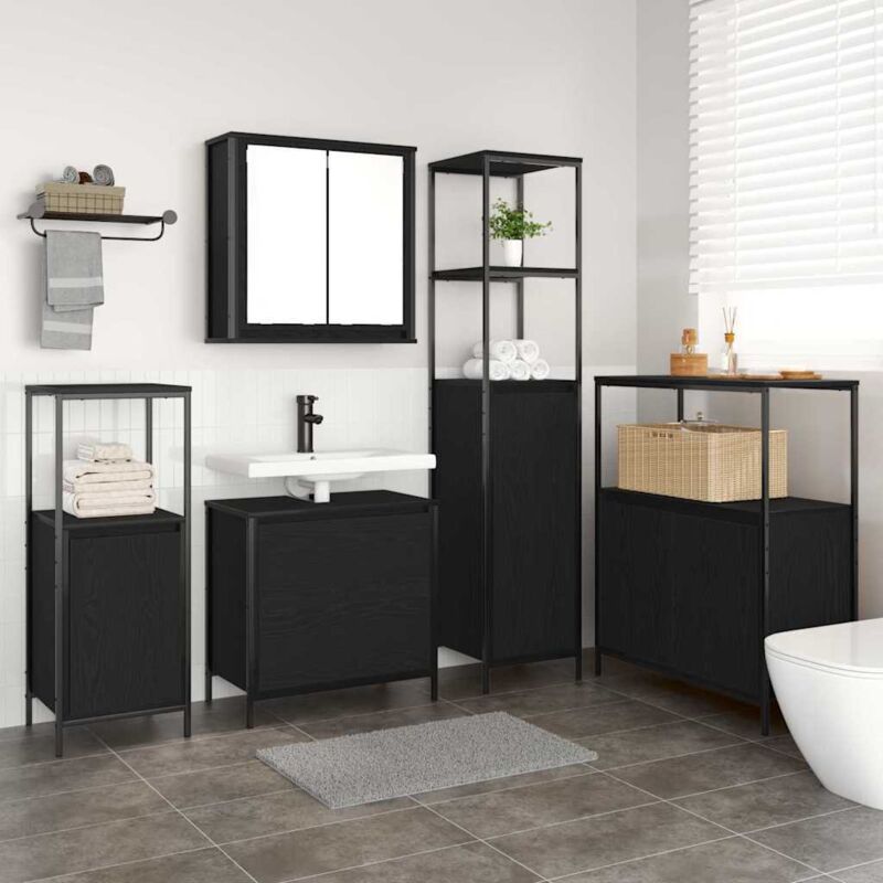 Vidaxl Bathroom Furniture Set With Shelf 5 Pcs Black 76.5 X 35 X 95 Cm
