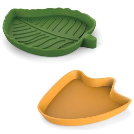 2 Pièce Bol D'eau de Nourriture en Forme de Feuille et Forme de Empreinte pour Reptiles, Accessoires Pour Tortues,(Vert et Jaune)