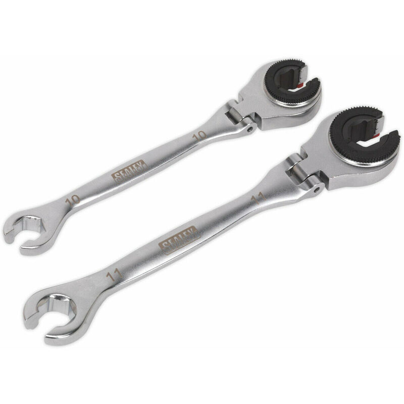 Image of 2 Piece Brake Pipe Ratcheting Spanner Set - 72-Tooth Ratchet - Flexi Head