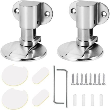 2 Pièce Butée de Porte Magnétique en Métal, Butoir Arret de Porte Magnétique en Acier Inoxydable, Métal Butée de Porte Invisible, Avec Vis de Montage et 3M Colles, Inutile de Percer (Argent)
