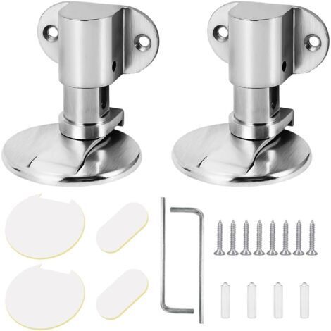 2 Pièce Butée de Porte Magnétique en Métal, Butoir Arret de Porte Magnétique en Acier Inoxydable, Métal Butée de Porte Invisible, Avec Vis de Montage et 3M Colles, Inutile de Percer (Argent)