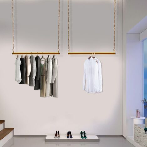 2 Piece Ceiling Mounted Garment Rack, Garment Iron Bar, Chain Garment Rack, 2 Piece Garment Chain With Hook 60cm Long Chain 180cm