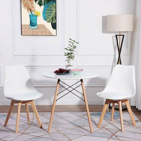 2 pièce chaise de cuisine salle à manger design scandinave assise rembourrée pieds en bois de hêtre massif - blanc