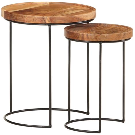 2 Piece Coffee Table Set Solid Acacia Wood and Steel vidaXL