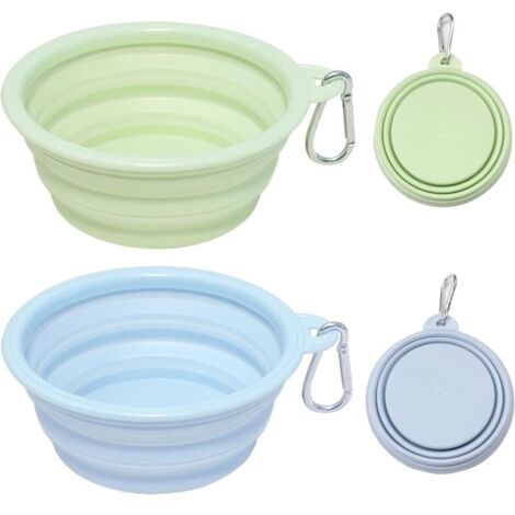 2-Piece Collapsible Silicone Dog/Cat Bowls with Carabiner, Foldable Dog Bowl, Travel Bowl, Portable 650ml TPE Bowl for Hiking, Camping, and Walks (16x16x6cm)