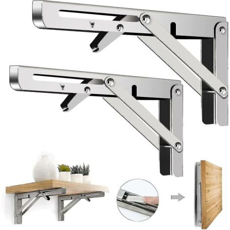 2-Piece Folding Shelf Brackets - Sturdy Triangle Metal Folding Shelf Brackets, DIY Wall Mounted Folding Table Hinge, Space Saving Bench Table Build -