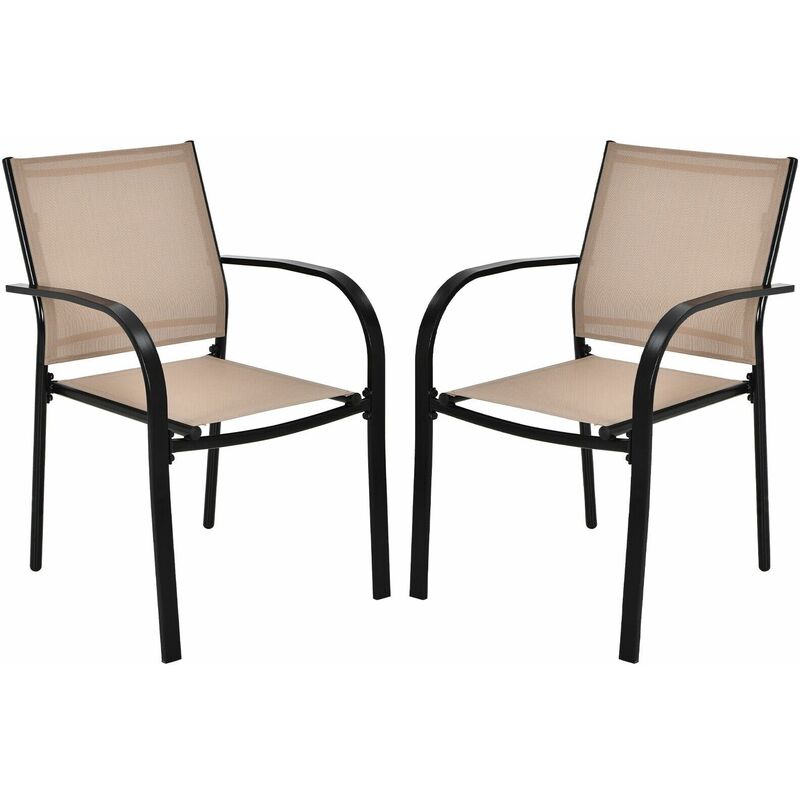 Gymax - 2-Piece Garden Chair Outdoor Dining Chairs Stackable Armchair with Armrests