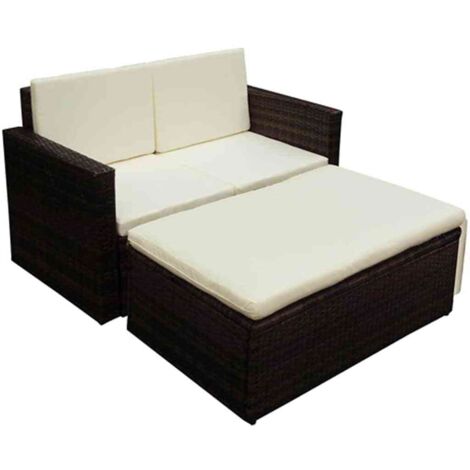 2 Piece Garden Lounge Set with Cushions Poly Rattan Brown vidaXL