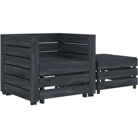 2 Piece Garden Pallet Lounge Set Grey Wood