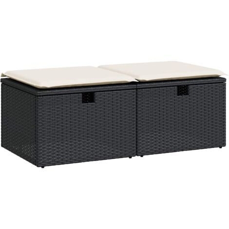 2 Piece Garden Sofa Set with Cushions Black Poly Rattan Acacia vidaXL