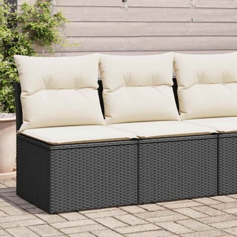 2 Piece Garden Sofa Set with Cushions Black Poly Rattan Acacia vidaXL