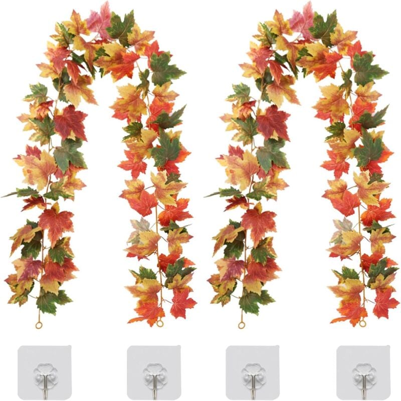 2 Pièce Guirlandes Feuilles d'Érable Artificielles, Guirlande Feuilles Automne, Suspendu Vignes de Feuilles d'automne pour Thanksgiving Halloween
