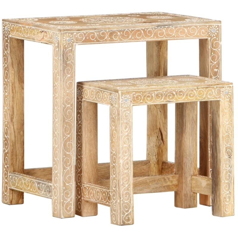 2 Piece Hand-painted Side Table Set Solid Mango Wood Vidaxl